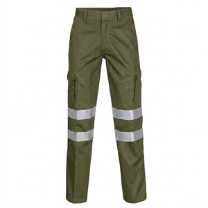 Custom Men's Olive Green Reflective Breathable Work Fashion Workwear Shirt and Pants Set High Visibility <b>Uniform</b> Cotton Material - Product Image 4