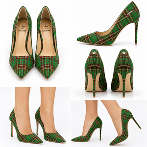 Chaussures à talons hauts pour femmes, motif tartan, bout pointu, style stiletto, pour mariage et soirée, fabricant - Product Image 2