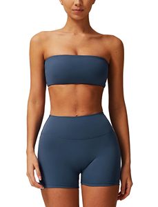 Conjunto de Yoga sin Costuras de 2 Piezas, Top Corto de Cintura Alta y Pantalones Cortos, Color Sólido, Espalda Cruzada, Ropa Deportiva para Mujer - Product Image 1