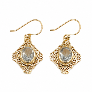 Pendientes colgantes de filigrana con topacio azul, chapados en oro, estilo vintage, con piedras facetadas, joyería boho, regalo para mujer - Product Image 1