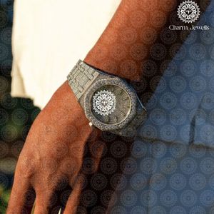 Montre de luxe pour homme Charm Jewells en acier inoxydable, boîtier de 40 mm, accents de diamants, mouvement mécanique analogique, date automatique, bouton poussoir - Product Image 5
