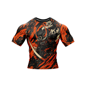 Men's Short Sleeve Rash Guard Samurai <b>Flame</b> Print Quick Dry Polyester Compression <b>Shirt</b> - Product Image 2
