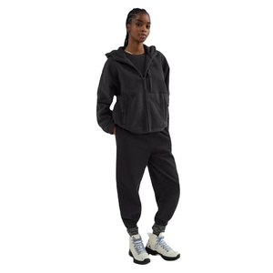 Sweat-shirt en molleton à capuche surdimensionné pour femme, fermeture éclair, noir uni, coupe ample classique - Product Image 6