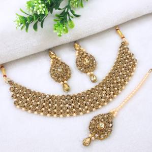 Indian Women's Traditional Wedding <b>Set</b> <b>Gold</b> Plated Zircon Alloy Choker Necklace Earrings Maang Tikka Red Pearl Beads Party - Product Image 5