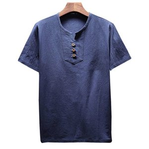 Conjunto de Camiseta Henley y Pantalones Cortos de Algodón Azul Marino para Hombre, Ropa Casual Transpirable para Verano - Product Image 2