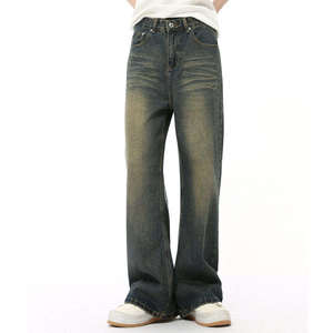 Pantalones casuales de mezclilla para hombre, de corte recto, holgados, de cintura media, con botones, de poliéster/algodón de secado rápido, lavados a la piedra, para otoño - Product Image 5