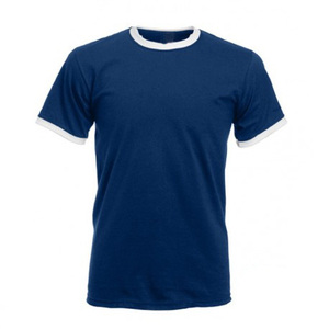 Camiseta de Algodón Azul Marino para Hombre, Cuello Redondo, Manga Corta, Ribete en Contraste, Color Sólido Informal, Corte Regular, Tejido Jersey - Product Image 1