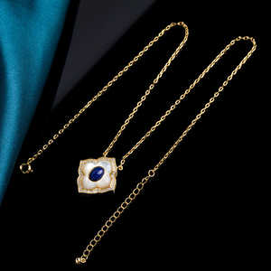 สร้อยคอดอกไม้ดีไซน์สวยงามประดับจี้ลาพิส ลาซูลีประดับมุกสำหรับผู้หญิงสวมใส่ทุกวัน - Product Image 4