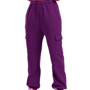 กางเกงวอร์มเอวสูงทรงสบาย ดีไซน์เฉพาะตัวสำหรับผู้หญิง ผ้าฟลีซเนื้อนุ่ม สวมใส่สบาย เหมาะสำหรับเล่นกีฬา มีกระเป๋าหลายช่อง - Product Image 1