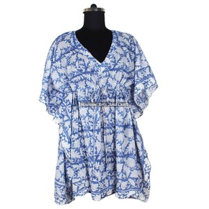 100% Cotton Women Sleepwear Hand Block Printed <b>Kaftan</b> <b>Dress</b> KFCS082 Light Weight Women Casual Occasion Wear Short Caftan <b>Dress</b> - Product Image 4