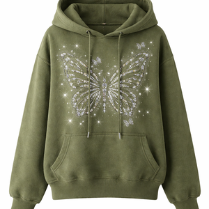 Sudadera con Capucha de Mariposa con Pedrería Personalizada al por Mayor para Mujer - Suministro Directo de Fábrica OEM a Granel - Product Image 1