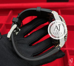Montre chronographe mécanique analogique avec incrustation de diamants et cristal saphir, boîtier doré, bracelet en caoutchouc de 20 mm, montre de luxe tendance pour plongée - Product Image 5