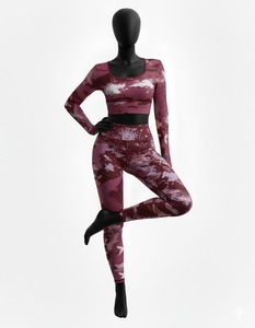 Women Yoga Set Best Quality Textured Solid Stitch Digital Print 2 Piece Breathable High Waist - Product Image 4