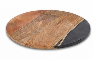 Plateau tournant rond élégant en bois avec incrustation de pierre noire, fait main, style rustique, pour la décoration de table de cuisine - Product Image 1