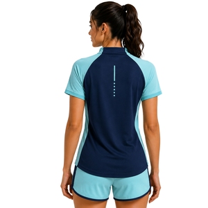 Ensemble de t-shirt et short de sport pour femme bleu marine et aqua, à demi-zip, séchage rapide, manches courtes, vêtements de sport, gym, fitness, course à pied, entraînement - Product Image 2