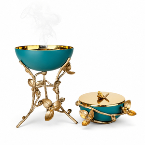 Ensemble de brûleurs à bakhoor en métal de luxe, argent et or, Mabkhara arabe avec plateau, boîte à épices, cadeau du Ramadan, encensoir décoratif du Moyen-Orient - Product Image 3