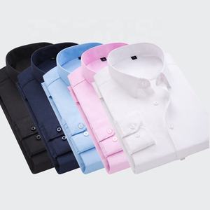 Camisa de Vestir Formal de Negocios para Hombre, 100% Poliéster, Color Sólido Negro, Blanco, Azul Marino, Rosa, Azul, Manga Larga, con Botones, para Oficina y Trabajo - Product Image 1