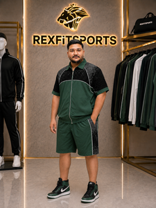 REXFIT SPORTS 2026 Ensemble de survêtement personnalisé pour homme, vert, veste zippée à manches courtes et short long, deux pièces, color block - Product Image 4