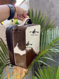 New Design Cowhide Leather Stylish Makeup Cosmetic Storage Box Hair on Hide Handmade Makeup Box ,<b>Vanity</b> Bathroom Organizer Box - Product Image 6