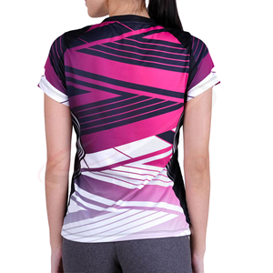 Camiseta Personalizada con Estampado Geométrico Rosa, Negro y Blanco, Cuello en V, Manga Corta, Corte Ajustado, Tejido de Punto de Secado Rápido, Estilo Deportivo, Primavera - Product Image 2