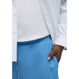 Men's Light Blue Elastic Waist Casual <b>Pants</b> With Side Stripe Breathable Polyester <b>Summer</b> Wear - Product Image 4