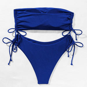 Traje de Baño de Dos Piezas de Color Sólido para Adultos, Nuevo Diseño con Cordones, Bikinis de Secado Rápido, Talla XS, Ropa de Playa, Estilo Moderno, Venta al Por Mayor - Product Image 4
