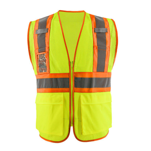 Gilet de sécurité haute visibilité pour hommes, maille réfléchissante respirante, fermeture éclair, rayures jaunes, poches, vêtements de sécurité légers - Product Image 1