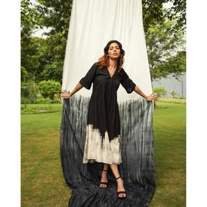 Robe midi noire ombrée pour femme, robe longue Kurti tie-dye, robe de soirée décontractée de créateur - Product Image 1