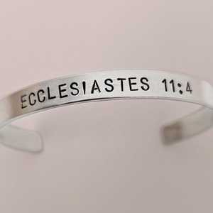 Ecclesiastes 11:4 Cuff Bracelet Silver Plated Stainless Steel Religious Christian Unisex Jewelry Gift <b>men</b> women copper healing - Product Image 1