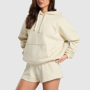 Conjunto de dos piezas de sudadera con capucha y pantalones cortos para mujer, con estampado personalizado, conjunto de 2 piezas de algodón, conjuntos casuales para mujer al por mayor - Product Image 3