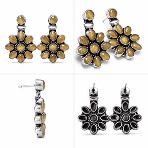 Pendientes colgantes florales de cuarzo plateado oxidado |   Joyería de Fiesta Estilo Bohemio para Mujer - Product Image 5