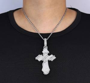 5AAA CZ Moissanite Diamond Hip Hop Iced Out Thorn <b>Cross</b> Pendant 14K Gold Plated Round Cut 925 Sterling Silver <b>Mens</b> Fine Jewelry - Product Image 1