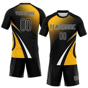 Ensemble Maillot et Short de Volleyball Noir et Jaune le Plus Vendu, 100% Polyester, Maille Respirante, Personnalisable avec Logo, Nom d'Équipe et Numéro de Joueur - Product Image 1