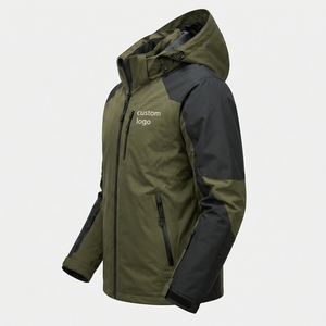 Men's Waterproof Hooded Hiking <b>Jacket</b> Olive Green With Custom Logo Front Zipper Sporty Winter Wear Men Hiking <b>Jacket</b> - Product Image 2