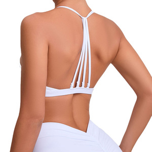 Women's U-<b>Neck</b> <b>Halter</b> Sports <b>Bra</b> Solid Color Breathable Lightweight High Support Yoga Seamless Cut-Out Front Logo Design - Product Image 5