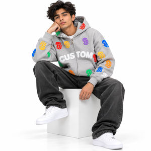 Sweat-shirts à capuche zippés personnalisés pour hommes, avec patchs lettres imprimés 3D en relief multi-logo, style streetwear Y2K oversize, mode décontractée – Fournisseur - Product Image 2