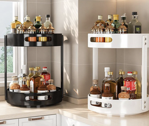 360 Degree Rotating Two Tier Countertop Organizer Heavy Duty Kitchen Storage <b>Rack</b> Space Saving Lazy Susan Shelf Stand - Product Image 2