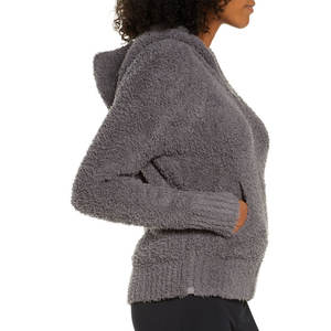 <b>Sherpa</b> Material Women Solid Color <b>Hoodie</b> With Adjustable Hood OEM Service Design For Bulk Order Zip Up Closure With Full Sleeves - Product Image 4