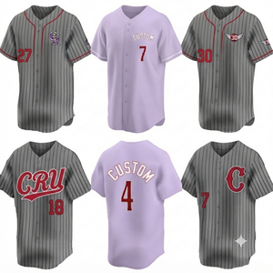 Camiseta de Béisbol Cosida, Uniforme de Equipo Personalizado, Ropa Deportiva Ligera con Rayas Grises, Unisex, Cuello en V, 100% Algodón - Product Image 2