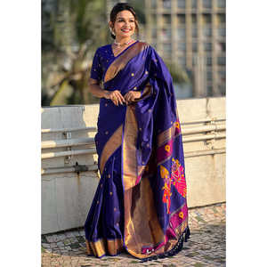 Sari en soie Paithani traditionnel violet Zari tissé Vitthala God de la marque Elite Weaves, 650g, vêtements indiens et pakistanais spéciaux - Product Image 5