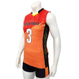 Custom <b>Volleyball</b> Uniform Sleeveless V-Neck Sublimated Moisture Wicking Unisex Adult Orange Red Geometric Print Polyester <b>Sets</b> - Product Image 2