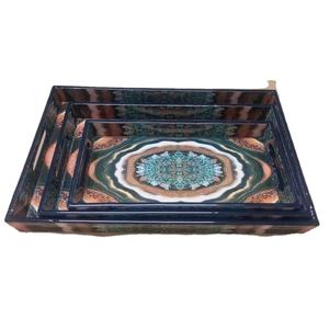 Plateau de service de forme rectangulaire au design de luxe avec motif imprimé en émail fait de bois plateau d'utilisation nouvelle arrivée - Product Image 1