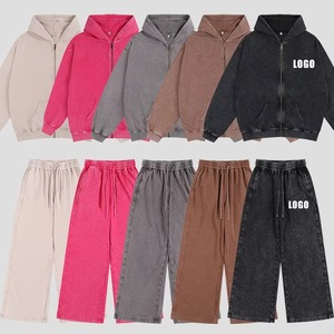 Survêtement unisexe délavé à l'acide, coupe oversize, sweat à capuche et pantalon de survêtement, poids moyen, coupe classique, streetwear, hiver, vente en gros, OEM - Product Image 1
