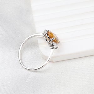 Wholesale 925 Solid Sterling Silver Natural Oval Citrine <b>Cubic</b> <b>Zirconia</b> Side Cluster <b>Ring</b> Fine Jewelry Memoria Jewels - Product Image 4