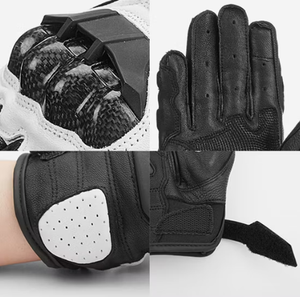 Full <b>Finger</b> Racing Gloves Black White Leather Non Slip Hook And Loop Closure Adjustable Wrist <b>Strap</b> Unisex Riding - Product Image 4