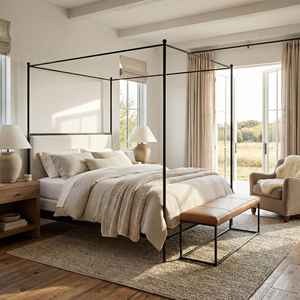 Cama de Hierro Forjado a Mano Más Vendida con Estructura Metálica Resistente, Cabecero y Pie de Cama Decorativos, Muebles de Dormitorio Rústicos Modernos - Product Image 1