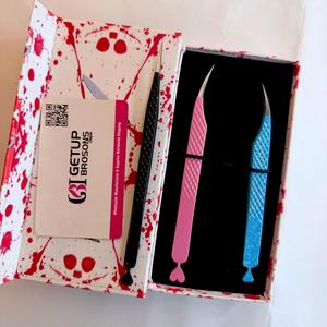 Custom Dolphin Eyelash Tweezers <b>Pink</b>/Blue Heart Cutout Plasma Plated Stainless Steel Smooth Tip 10mm 90 Degree Precision <b>Tools</b> - Product Image 2