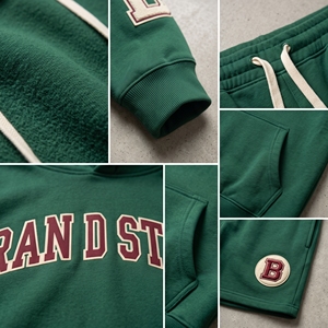 Conjunto de Sudadera con Capucha y Pantalones Cortos Verdes de la Marca Brand Stuff, Chándal Unisex de Algodón, Ropa Casual de Otoño con Estampado de Logotipo - Product Image 3