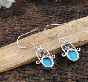 Boucles d'oreilles pendantes en turquoise naturelle, argent sterling 925, pierre bleue vintage de luxe, bijoux de fête pour femmes, vente en gros - Product Image 5