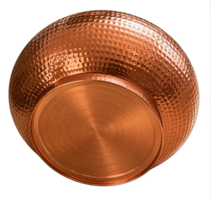 Hammered Copper Fruit Bowl Deep Round Pedestal Basin Metal <b>Storage</b> Centerpiece Vessel <b>Kitchen</b> <b>Island</b> Countertop Tabletop Decor - Product Image 4